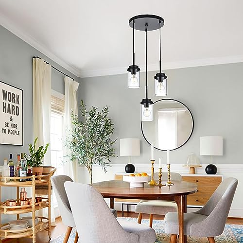 MELUCEE 3-Light Farmhouse Black Pendant Lights Kitchen Island - color: Black, size: 3 Lights-1 Pack Round