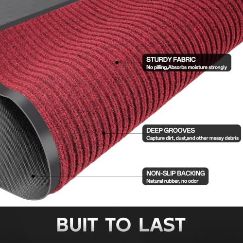 Front Door Mat, Heavy Duty Waterproof Commercial Floor Mat 2'x4' - color: Red Double Stripe, size: 48"L x 24"W x 0.3"Th