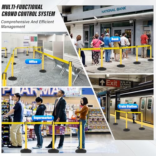 STARSIGNS 6 Pack Crowd Control Barriers - Weighted Base Stanchions with 10 Feet Retractable Belts Yellow Stanchion Posts Set for Retail, Banks, Public Spaces - color: Yellow- 6 Packs
