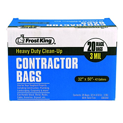 Frost King CB3250 Boxed Heavy Duty Contractor Clean, 32" x 50" x 3 mil, 32x50x3 Inch (Pack of 20), 20 Bags, Black - size: 1 Count (Pack of 1), style: 20-Bags - Black