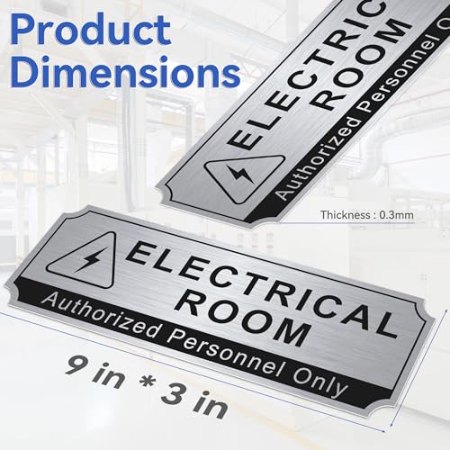 Electrical Room Sign for Business Door,Self-Adhesive Durable Brushed Silver Electric Closet Room Sticker for Home, UV and Weather Resistant Authorized Personnel Only Signs for Business ,Workplace - color: Electrical Room 053S