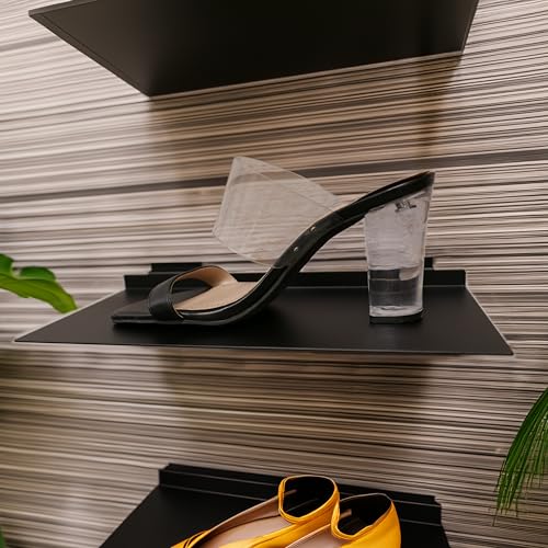 Black Slatwall Metal Large Shoe Shelf, Flat Display Shelves for Slat - 6" D X 12" L - 5 Pack - size: 5 Pack