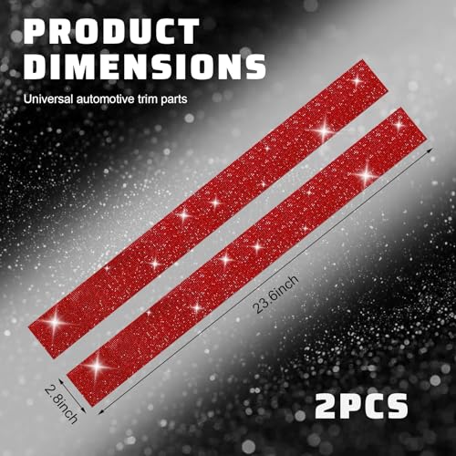 2 PCS Bling Car Door Sill Protector, Shiny Rhinestone Auto Door Entry Guard Bumper Anti-Scratch Strip, Crystal Threshold Sticker Cuttable Trunk Edge Protector (Red, 23.6 × 2.8 inches) - color: Red, size: 23.6 × 2.8 inches