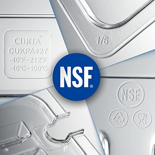 CURTA 6 Pack NSF Notched Food Pan Cover, 1/3 Size Clear Polycarbonate Lid with Handle for Commercial Food Pan, Dishwasher & Freezer Safe Plastic Clear - color: 1/3 Size, size: Handled & Notched Lids