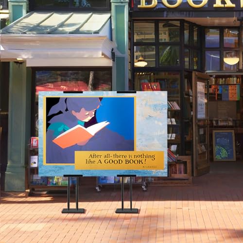 Heavy Duty Sign Stand, Floor Poster Board Stand, Adjustable Metal Sign Holder Height Up to 60 Inches and 180° Rotation Display Standing Pedestal for Board & Foam (Black-2PC)