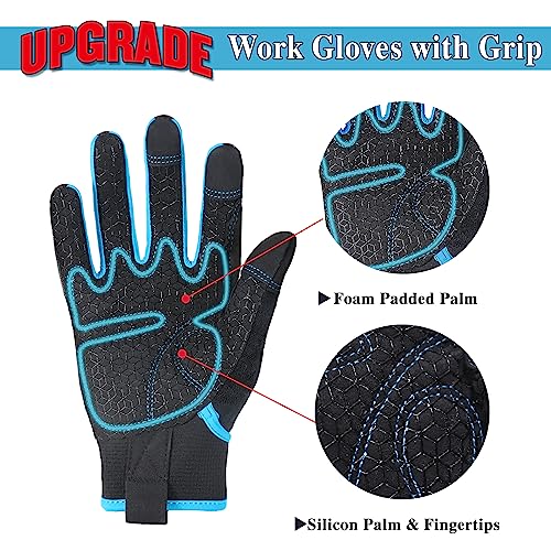 HANDLANDY Grip Work Gloves for Women Men, Safety Utility Yard Working Gloves, Flexible Touch Screen Mechanics Gloves (Grip-upgraded, X-Large (Pack of 1)) - color: Blue (1 Pair), size: X-Large