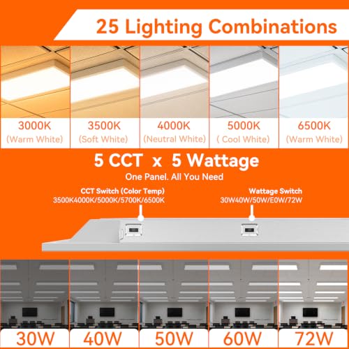 OKQ 2x4 LED Flat Panel Light Surface Mount Office Fixture, 5 CCT 3000K-6500K Adjustable & 5 Wattage Selectable,0-10V Dimmable, ETL Listed 24Pack - size: 2x4FT-Surface Mount-24Pack