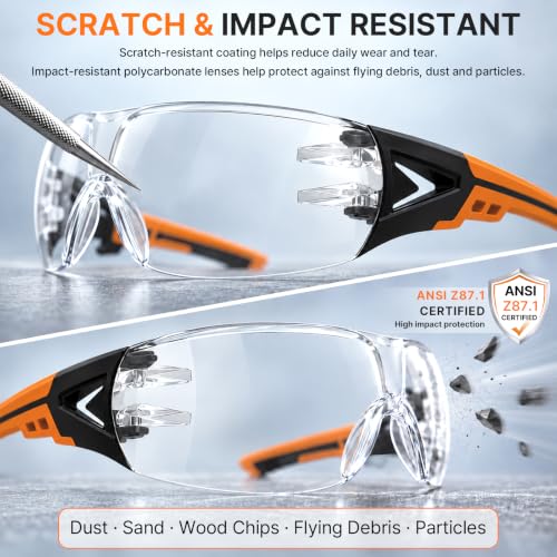 TBET Clear Safety Glasses Bulk for Men, ANSI Z87.1& UV Protection Glasses - color: Orange