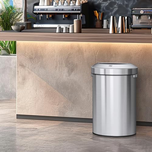 EKO Urban 16 Gallon Semi-Round Open Top Waste Bin, Stainless Steel Half Round Commercial Trash Can for Indoor and Outdoor, Extra Large Metal Garbage Bin for Home, Office, Restaurant, Restroom, 60L - color: Stainless Steel, size: 60 Liter, Semi-Round