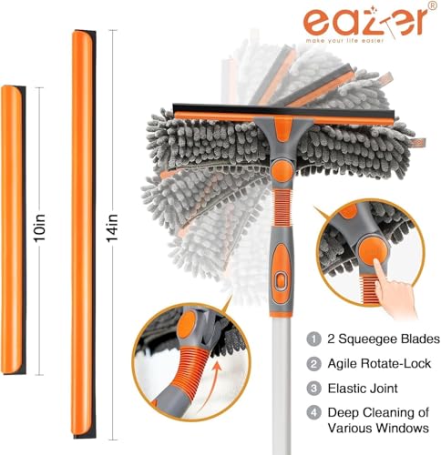 Eazer 2-in-1 Window Cleaner Tool, 64'' Window Squeegee for Home, Window Cleaning Squeegee Kit with Telescopic Pole, Window Washing Kit with Rotatable Bendable Head(Threaded + Telescopic) - EAW01 - size: 64inch