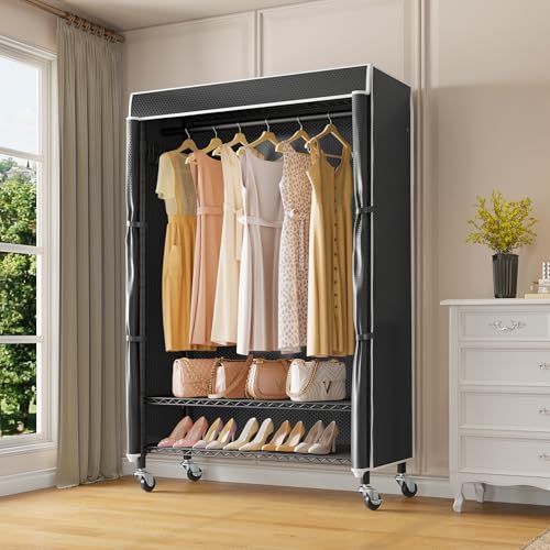VIPEK R3C Clothes Rack with Cover, Portable Closet Rolling Garment Rack - color: Black Rack with Black Cover, size: R3C