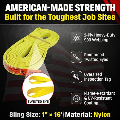 DD Sling 2 Inch x 25 Foot Nylon Lifting Sling – USA Made, 6,400 lb Vertical, 5,100 lb Choker, 12,800 lb Basket – 2-Ply Heavy Duty 900 Webbing, Type 4 Twisted Eye & Eye Rigging Sling - size: 2 in x 25 ft