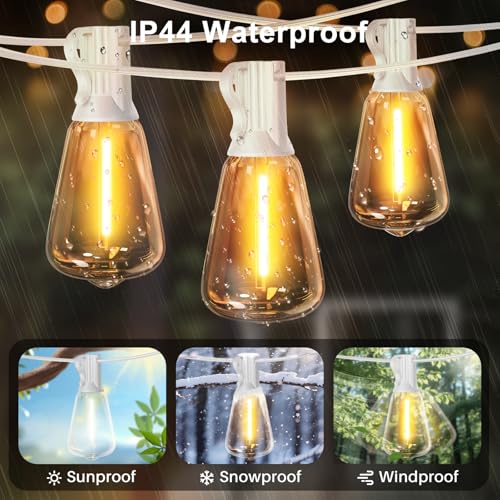 LAMPHOME Outdoor String Lights, 26FT Patio Lights with 12+1 ST38 LED Edison Bulbs (1 Spare), Connectable String Lights for Outside, Dimmable Hanging Light for Backyard Porch Decor, Warm White - color: Warm White-White Wire, size: 26FT