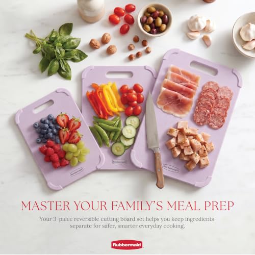Rubbermaid 3pc Reversible Wheat Fiber Cutting Board Set | BPA Free Non Toxic Cutting Boards for Kitchen – Dishwasher Safe, Non-Slip Corners & Lightweight | For Meat, Veggies & Fruits - color: Lavender Blush