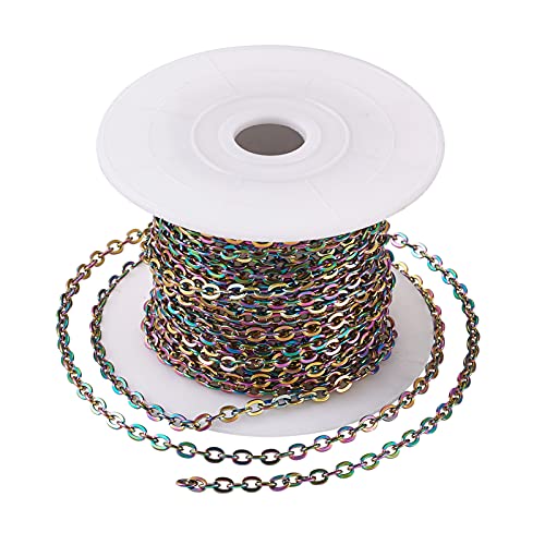 Craftdady 16.4 Feet Stainless Steel Cable Chain Link Multi-Color Unwelded Flat Oval Cross Chain 4x3mm with Spool for Jewelry Pendant Necklace Bracelet Making - color: Multi-Color, 5 Meters, 4x3mm