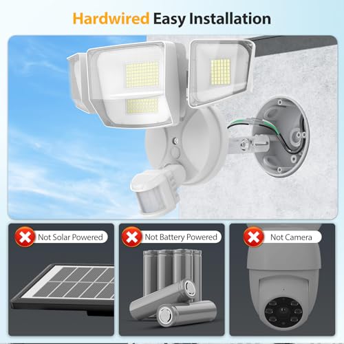Onforu 90W 10000LM LED Motion Sensor Outdoor Lights, 4-Head Dusk to Dawn Outdoor Lighting, Hardwired Flood Lights, IP66 Waterproof 6500K Security Floodlight for Outside (White) - color: White