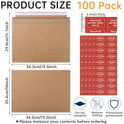 100 Pack 13.5 x 10 Inch Rigid Mailers, Kraft Document Cardboard Mailers - color: Kraft, size: 13.5x10in-100 pack