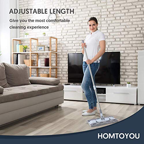 HOMTOYOU Microfiber Hardwood Floor Mop, Dust Flat Mop Floor Cleaning