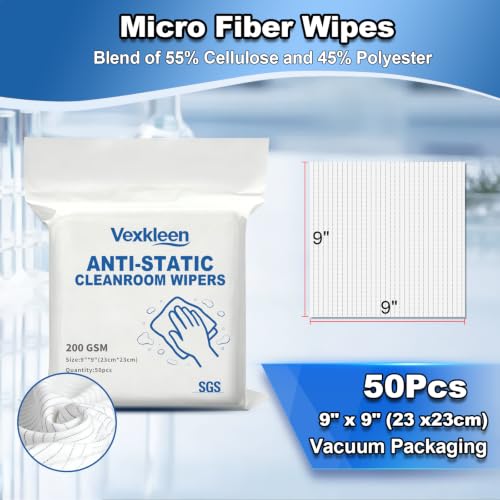 9" x 9" Anti-Static & Microfiber Wipes (50 Pcs, 200GSM) - size: 9" x 9" (Pack of 50)