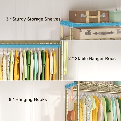 FUTASSI P3 Rolling Clothes Rack, Clothing Racks for Hanging Clothes, Gold - color: Gold, size: P3