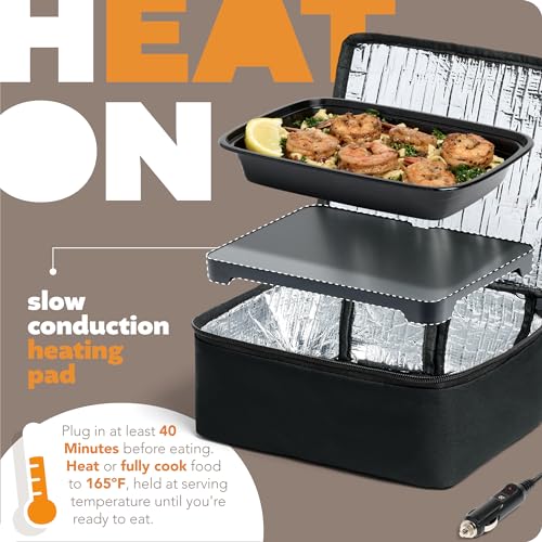 HOTLOGIC Mini Heated Lunch Box - Portable Electric Food Warmer for Men and Women - Great for Work, Office, and Construction - Cook, Reheat, and Eat on the Go - 12V - Black - color: Black, size: 12V