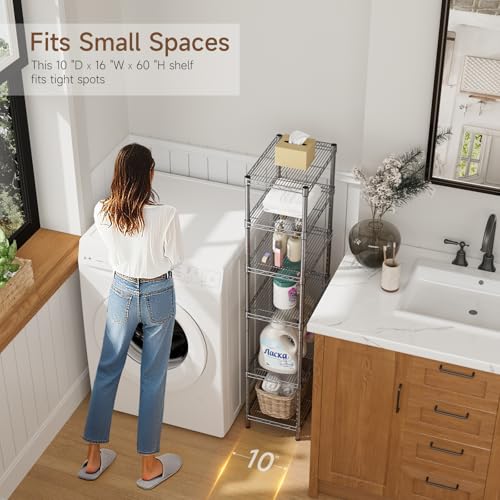 Golpart 6Tier Adjustable Storage Shelves Metal Wire Shelving Standing Shelf - color: Grey, size: 6-tier-10"Dx16"Wx63"H