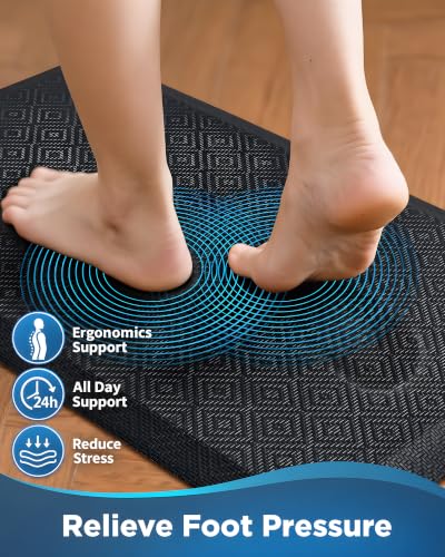 Ophanie Kitchen Mats for Floor,3/4 inch Thick,20x32 Anti Fatigue Cushioned Mat,Kitchen Rugs,Waterproof,Comfort Ergonomic Standing Mat for Office,Home,Sink with 99+ Pairs of Anti-Slip Bottom Ridges - color: Black, size: 20"L x 32"W x 0.8"Th