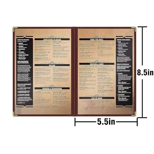 Goodsmart Restaurant Menu Covers – 25 Pack Burgundy 2-View, Top-Loading Menu Holders, Vinyl & Plastic Café Menu Covers, Clear Menu Sleeves, Fits 8.5" x 11", Leather-Style Design, Gold Corners - color: Burgundy, size: 1 Page / 2 Views - 8.5" x 11"