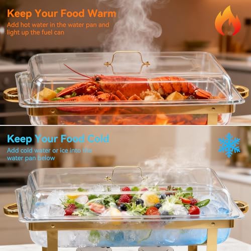 9Qt Chafing Dishes for Buffet, 4 Pack Gold 304 Stainless Steel Chafing Dish Sets, Food Warmers for Parties Buffet,Complete Buffet Servers and Warmers to Keep Food Warm - color: Full Golden