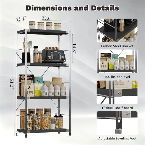 4-Tier Industrial Bookshelf, Wood and Metal Shelf Unit, Storage Bookcase - color: Black, size: 4T24IN
