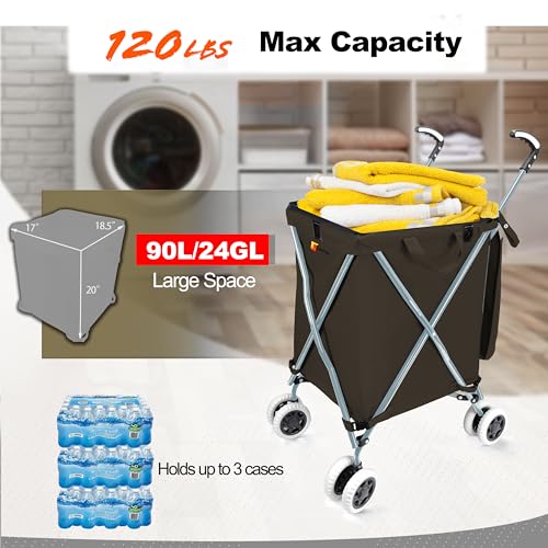 Wellmax Folding Shopping Cart with Canvas Bag & Cover, Holds 120 lb, Black - color: Black