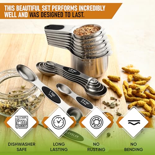 Spring Chef Magnetic Measuring Cups & Spoons Set of 15 with Levelers, Black - color: Black