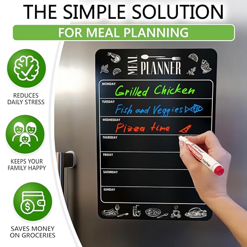 Weekly Dinner Planner for Fridge 8.5x12 Black Fridge Meal Planner Magnet - size: Black 8.5"W x 12"H
