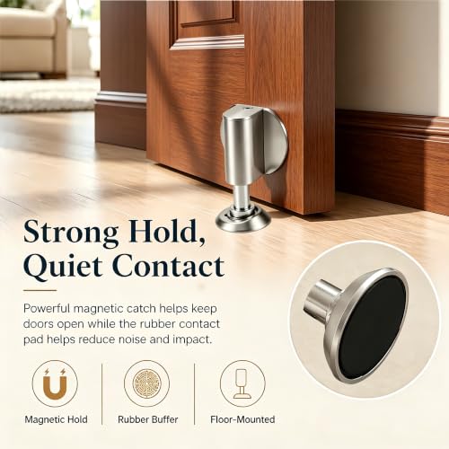 Magnetic Door Stopper for Bottom of Door with Brushed Nickel Door Stop - color: Brushed Nickel