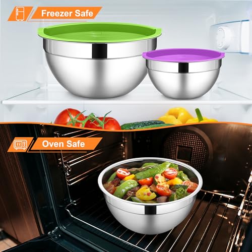 LIANYU 6 PCS Mixing Bowls with Lids Set, Metal Nesting Bowls for Kitchen - color: Colorful, style: Atlas Base with Airtight Lids