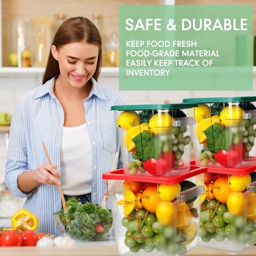 Lallisa 4 Pcs 8qt & 4qt Clear Food Storage Containers with Lids Handles and Scales, Stackable Plastic Square Food Storage Containers for Dough Proofing Baking Kitchen Restaurant(Red, Green) - color: Red, Green