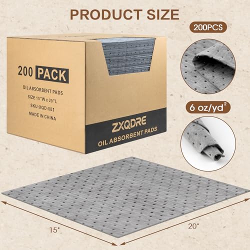 Oil Absorbent Mat, 6 oz Oil Absorbent Pads 15" x 20" 200 Pack - size: 15" W x 20" L, 6 oz