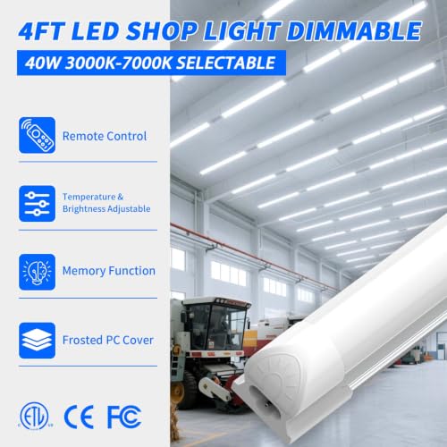 JESLED LED Shop Lights 4FT with Remote, 40W 5400LM Dimmable ETL 4 Pack