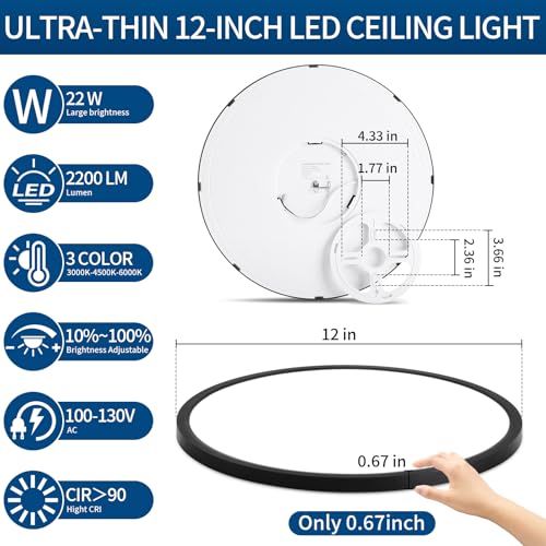12'' Modern Led Flush Mount Ceiling Light Fixture,UltraThin,Black,Dimmable - color: Black, size: 12 inch 1P