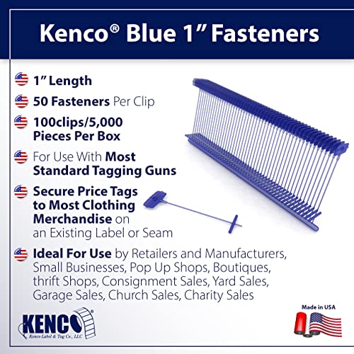 Kenco 1 Inch Standard Tagging Attachments, 1-in Fasteners for Tagging Retail, Consignment and Manufacturing - 5,000 Pieces Per Box 50 per Clip (10 Boxes 50,000 Fasteners, Blue) - color: Blue, size: 10 Boxes 50,000 Fasteners
