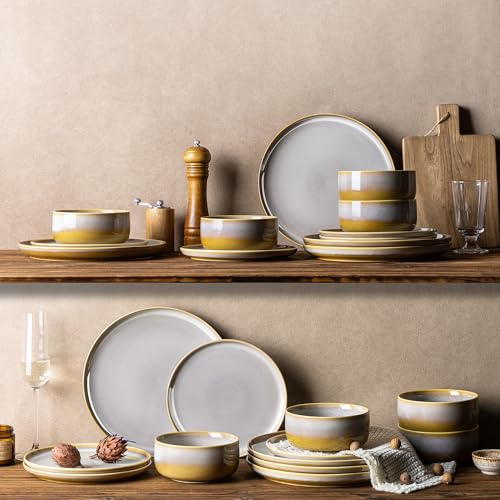 TheTerra Ceramic Dinnerware Set for 4, 12-Piece Plates and Bowls Set - color: Autumn Haze, size: Set (12pcs)