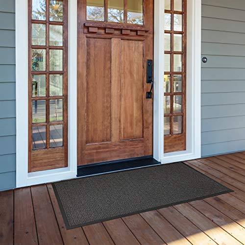 Kempf Water Retainer Front Door Mat, 48" x 72", Black, Outdoor Indoor Entrance, Non-Slip, Low Profile, Natural Rubber Doormat, Traps Dirt and Moisture - color: Black, size: 6' x 4' (Rectangular)