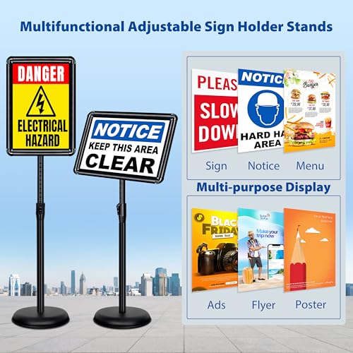 4Pack 11x17 Sign Stand - Adjustable Floor Standing Sign Holder - color: Black, size: 11 x 17 inches(4 Pack)
