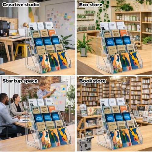 5-Tier Brochure Holder Display Stand, Clear Pamphlet Rack for Office & Trade Shows - color: Clear