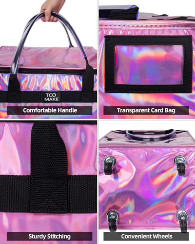 Small Phantom Pink Reusable Grocery Bag on Wheels, Folding Rolling Tote - color: Phantom Pink, size: Small