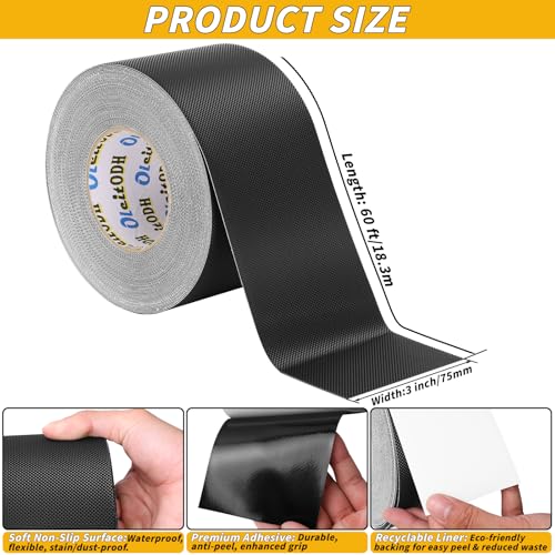 Oleitodh 3" x 60 ft Rubber Grip Tape, Black, for Handles & Tools - color: Black, size: 3 in x 60 ft