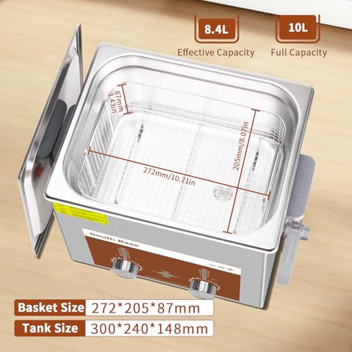 SOUTH BASE Ultrasonic Cleaner,10L 240W Stainless Steel Sonic Cleaner with Cleaning Basket,Timer&Heater,Encoded Ultrasonic Cleaning Machine for Cleaning Parts,Jewelry,Eyeglasses,Chain - size: 10L