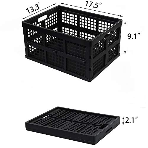 34 L Black Plastic Folding Storage Crates, Collapsible Crates, 2 Packs