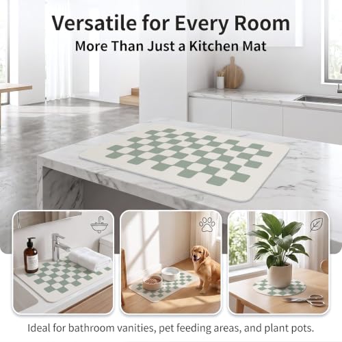 Mellon Extra-Large Size Dish Drying Mats for Kitchen Counter - color: Sage Checkered