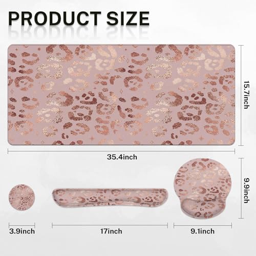 Arttown Keyboard Mouse Pad Set, 4 in 1 Desk Mat Set Leopard Rose - color: Rose Gold Leopard